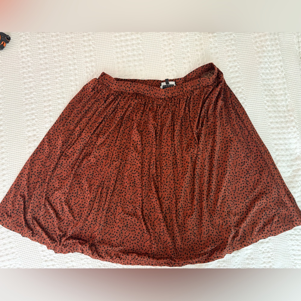 Eloquii Burnt Orange & Black Printed Gathered Waist Skirt